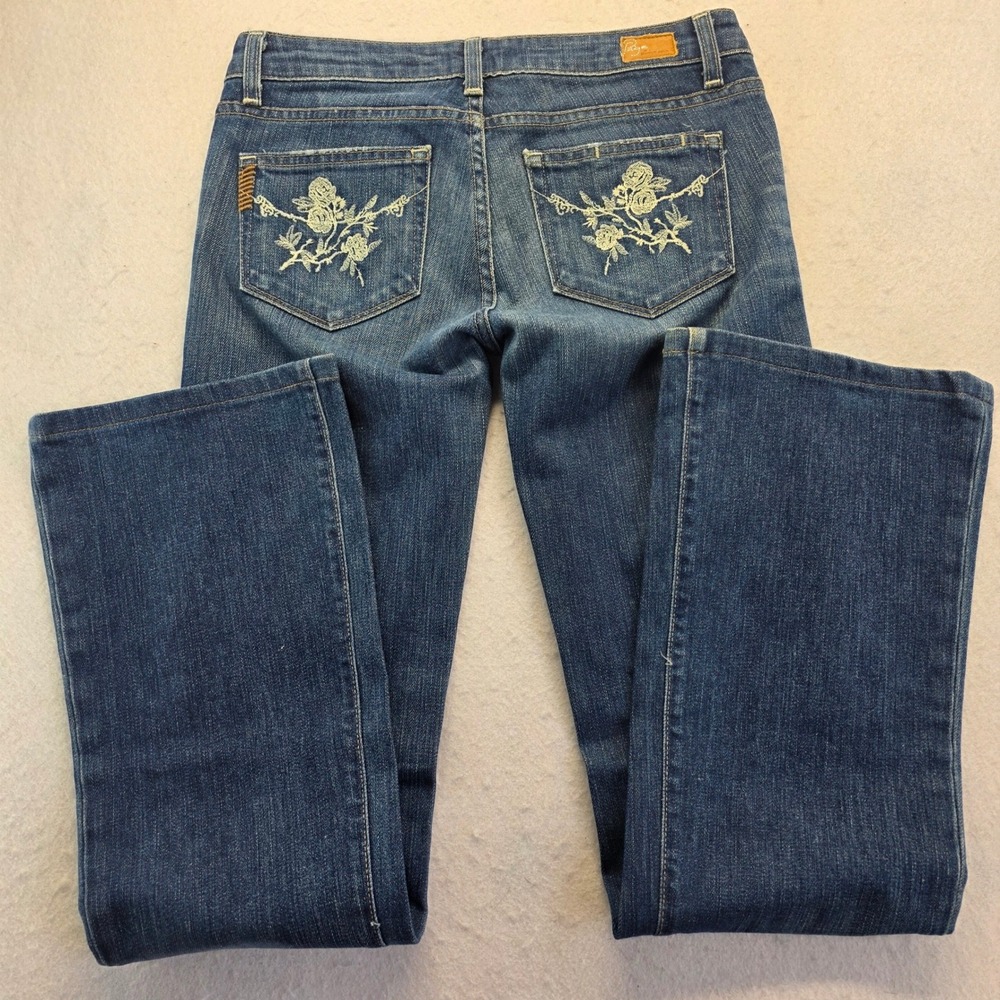 Paige Vintage Premium Denim Embroidered Floral Pocket Bootcut Jeans Size 27 Y2K